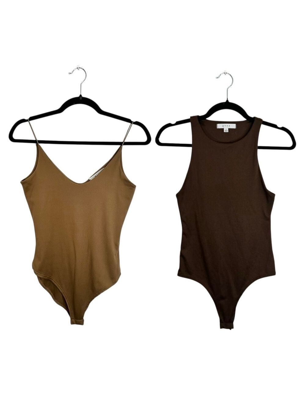 GAZE minimalist brown stretchy double lined bodysuit bundle 2 pieces S
